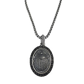 David Yurman Sterling Silver Black Diamond Beetle Scarab Pendant with DY chain