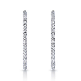 Emily 2 Inch Pave Diamond Hoops 6 Carat Diamond Earrings 14k White Gold