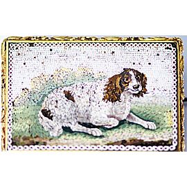 Micro Mosaic 18 Karat Gold Framed Dog Picture Brooch