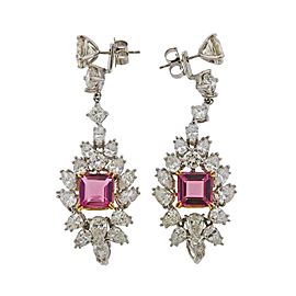 Diamond Platinum Pink Tourmaline Drop Earrings