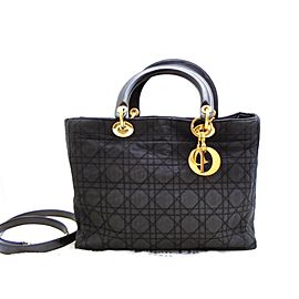 Dior 2way Cannage Quilted Lady Tote 233784 Black Nylon Shoulder Bag