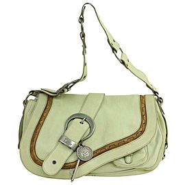 Dior Gaucho Saddle 871158 Beige Leather Shoulder Bag