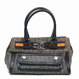 Dior Grey-blue Denim Signature Oblique Monogram Trotter Satchel 870694 Gray Canvas Tote