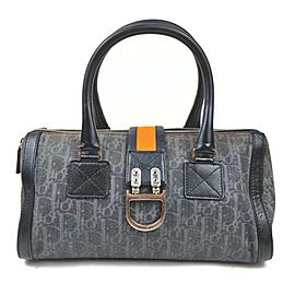 Christian Dior Navy x Orange Monogram Trotter Denim Boston Bag 863052