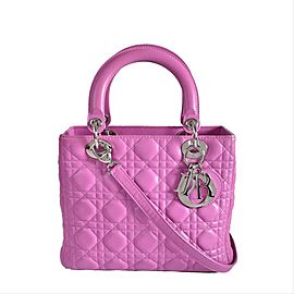 Dior Lady Cannage 2way Tote Lambskin Dark Fuschia Magenta 2da521 Purple Leather Baguette