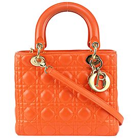 Dior Orange Quilted Lambskin Cannage Medium Lady Dior Bag 1123d38