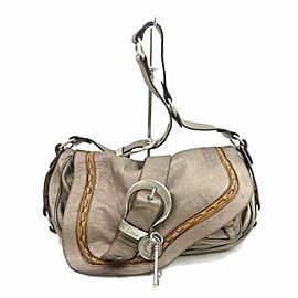 Dior Metallic Gold-pewter Gaucho Saddle Flap 871079 Gold Leather Shoulder Bag