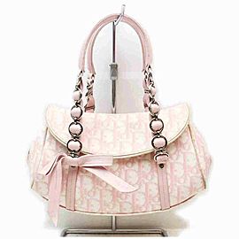 Dior Monogram Trotter Girly Chic Chain Flap 860072 Pink Coated Canvas Shoulder Bag