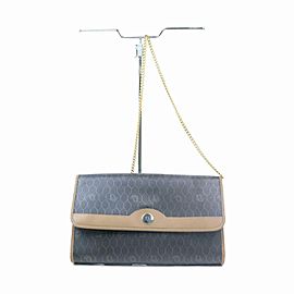 Dior Signature Oblique Monogram Trotter Chain Flap 870303 Black Coated Canvas Shoulder Bag