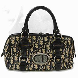 Dior Trotter Oblique Monogram Boston Logo 860032 Navy Blue Canvas Satchel