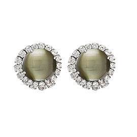 White Gold Cat's Eye Chrysoberyl Diamond Ear Clips