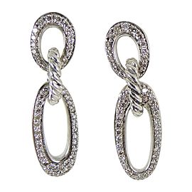 David Yurman Sterling Silver Pave Diamond Oval Link Earrings