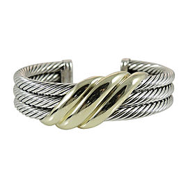 David Yurman Sterling Silver 14K Yellow Gold Row Wave Cuff Bracelet