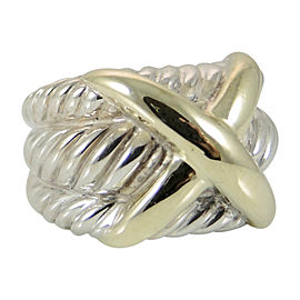 David Yurman Sterling Silver 14K Yellow Gold Wide Triple Row X Dome Ring