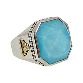 Lagos Sterling Silver 18K Yellow Gold and Turquoise Stone Doublet Color Rocks Ring Size 7