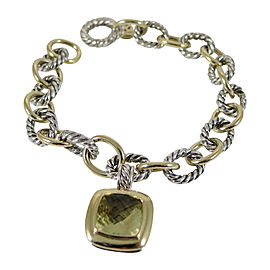 David Yurman Sterling Silver 18K Gold Medium Oval Link Lemon Citrine Albion Charm Bracelet