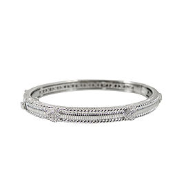 Judith Ripka 18K White Gold Pave Diamond Hearts Bangle Bracelet