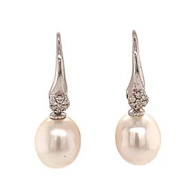 Diamond South Sea Pearl WG Earrings 13.1 mm 14k Gold Certified $3,490 915317