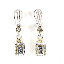 Judith Ripka Sterling Silver & 18K Yellow Gold Blue Topaz & Diamond Drop Earrings