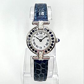 CARTIER VERMEIL COLISÈE 925 Silver Watch DIAMONDS & Blue SAPPHIRES