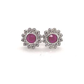 Diamond Ruby Stud Earrings 14k White Gold 3.00 mm Certified $4,550 018668