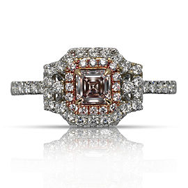 HALO ASSCHER CUT FANCY PINK DIAMOND ENGAGEMENT RING 18K ROSE WHITE GOLD GIA CERTIFIED 0.35 CT BY MIKE NEKTA