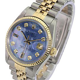 Blue Mop Mens Datejust 2tone Diamond/Sapphire Dial Fluted Bezel Watch