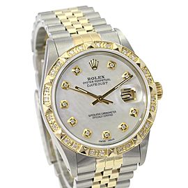 White Mop Mens Datejust Twotone Diamond Dial Diamond Bezel 36mm Watch