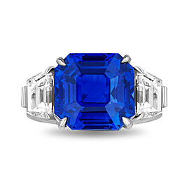 David Gross Square Emerald Blue Sapphire and Diamond Platinum Ring