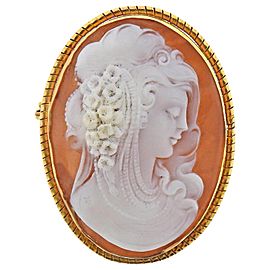 Gold Shell Cameo Pendant Brooch