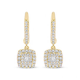 14K Yellow Gold 5/8 Cttw Invisible-Set Princess Diamond Square Halo Dangle Earring (H-I Color, SI1-SI2 Clarity)