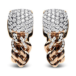 18K Rose Gold 3/4 Cttw Round Diamond Pave Cuban Chain Huggie Earrings (G-H Color, SI1-SI2 Clarity)