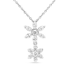 18K White Gold 3/4 Cttw Round and Marquise Diamond Double Flower 18" Pendant Necklace (F-G Color, VS2-SI1 Clarity)