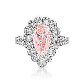 Isabel 5 Carat Earth Mined Pear Shape Fancy Intense Orangey Pink Diamond Engagement Ring 18 Karat White Gold