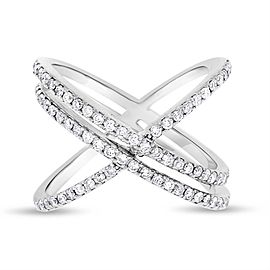 14k White Gold 0.58ct. Diamond Double Row Crossover X Ring Size 7