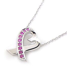 TIFFANY & Co 18K white Gold Loving Heart Pink Sapphire Necklace B0388