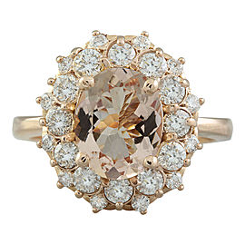 3.90 Carat Morganite 14K Rose Gold Diamond Ring