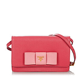 Prada Saffiano Lux Bow Wallet On Strap