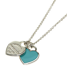 TIFFANY & Co 925 Silver Double heart tag Enamel Necklace QJLXG-1230