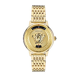 Medusa Icon 38MM Yellow Gold Sunray Dial Stainless Steel Bracelet Womens Watch