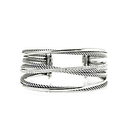 David Yurman Sterling Silver 14K .65tcw 4-Row Pave Diamond Crossover Cuff Bangle Bracelet