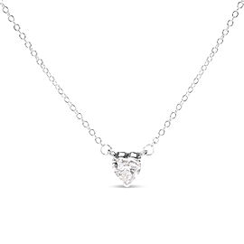 14K White Gold 1.0 Cttw Lab-Grown Diamond Heart Shape Solitaire Pendant Necklace (F-G Color, VS1-VS2 Clarity)