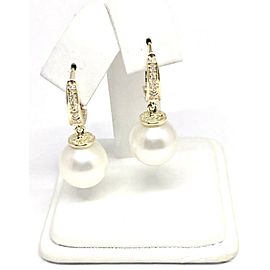 Diamond South Sea Pearl Earrings 11.95 mm 14k Gold Certified $3,490 820409