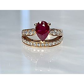 18K Rose Gold Pear Shaped Ruby Diamond Engagement Ring