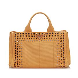 Prada Canapa Studded Canvas Satchel