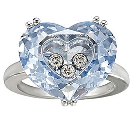 Chopard 18K White Gold Blue Topaz and Diamond Ring Size 5.75