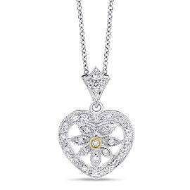 14K White Gold 0.40ct. Diamond Leaf In Heart Pendant Necklace