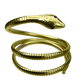 Vintage 14K Yellow Gold with Ruby Flexible Snake Cuff Wrap Bracelet