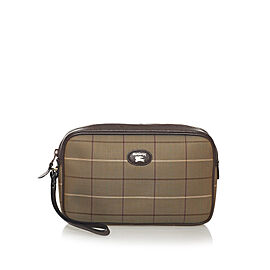 Burberry Plaid Canvas Clutch Bag