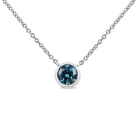 14K White Gold 1/2 Cttw Blue Lab Grown Diamond Modern Bezel-Set Solitaire 16"-18" Pendant Necklace (Blue Color, VS2-SI1 Clarity)